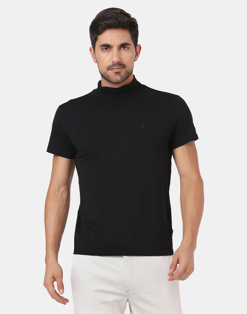 Blackberrys Solid Men Turtle Neck Black T-Shirt