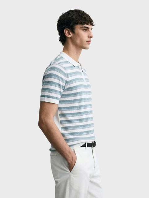 The Indian Garage Co. Men Striped Polo Neck Cotton Blend Blue T-Shirt - Image 6
