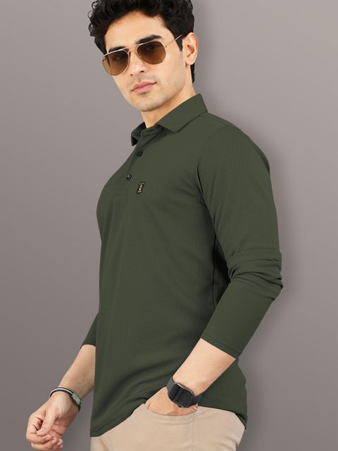 VeBNoR Men Self Design Polo Neck Polyester Green T-Shirt - Image 7