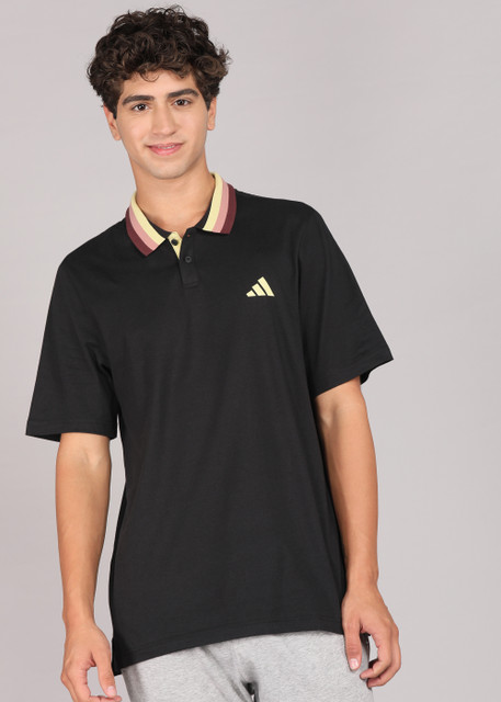 ADIDAS Solid Men Polo Neck Black T-Shirt