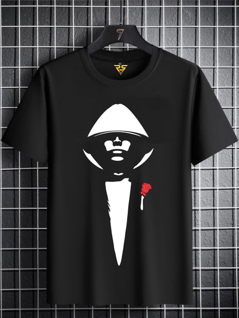 RS Print Printed Men Round Neck Black T-Shirt