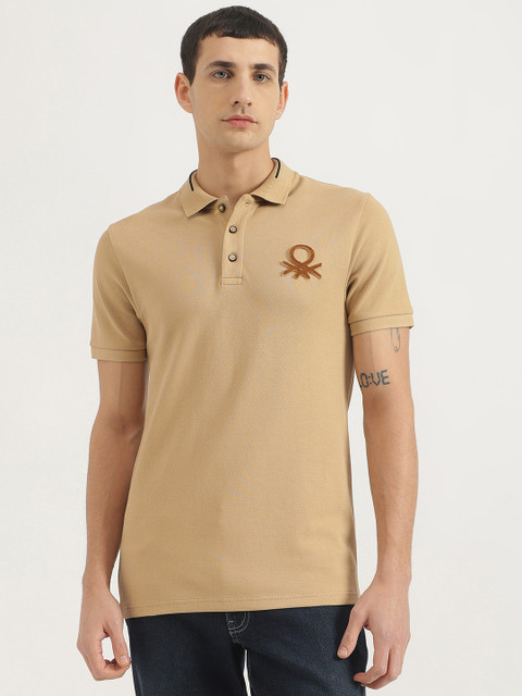 United Colors of Benetton Solid Men Polo Neck Beige T-Shirt Buy