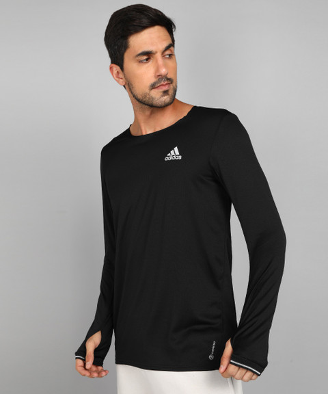 ADIDAS Self Design Men Round Neck Black T-Shirt