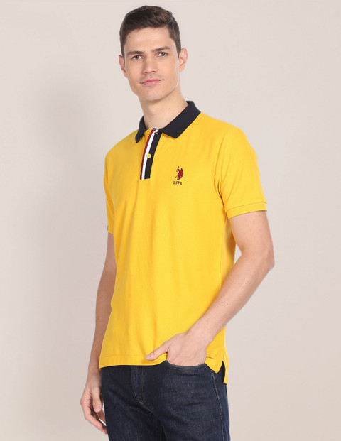 POLO Solid Men Polo Neck Yellow T-Shirt