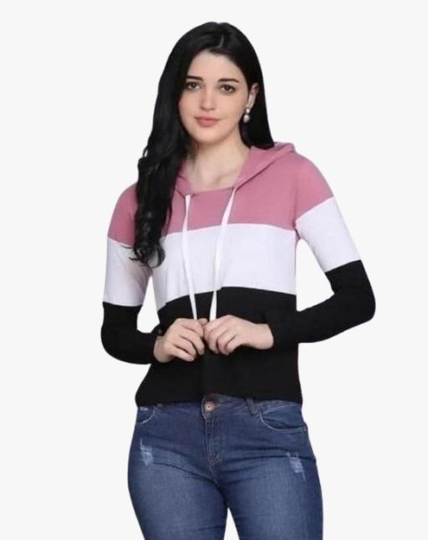 DEEPMAYRA COLLECTION Colorblock Women Hooded Neck Reversible Pink T-Shirt