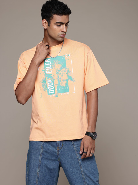Roadster Graphic Print Men Round Neck Orange T-Shirt Buy
