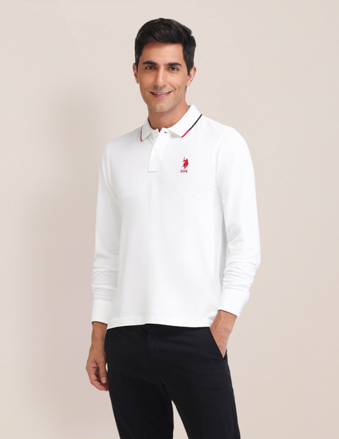 POLO Solid Men Polo Neck White T-Shirt