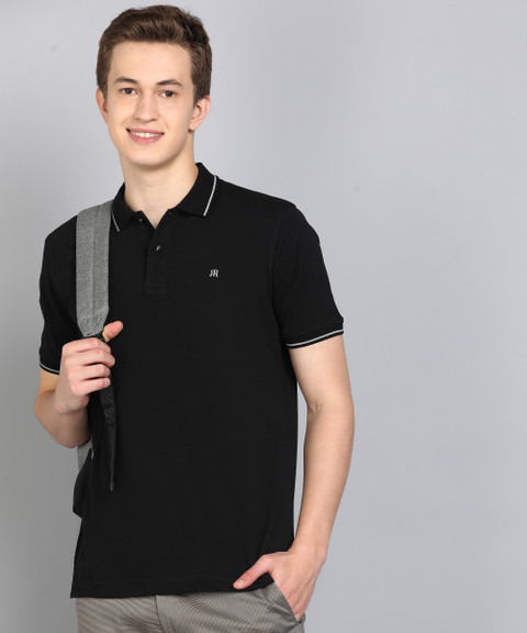 Raymond Solid Men Polo Neck Black T-Shirt