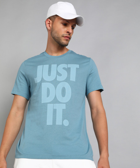 NIKE Printed Men Round Neck Blue T-Shirt