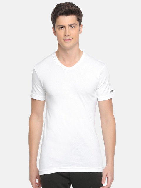 Macroman M-Series Solid Men V Neck White T-Shirt