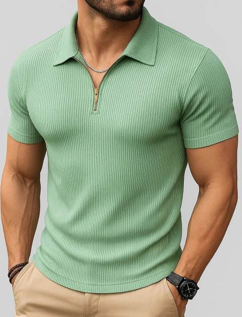 TAZO Solid Men Polo Neck Green T-Shirt - Buy TAZO Solid Men Polo
