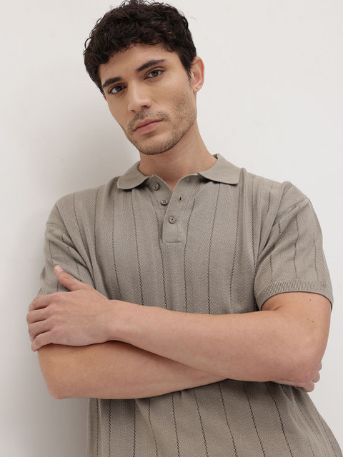 Roadster Self Design Men Polo Neck Grey T-Shirt Buy Roadster