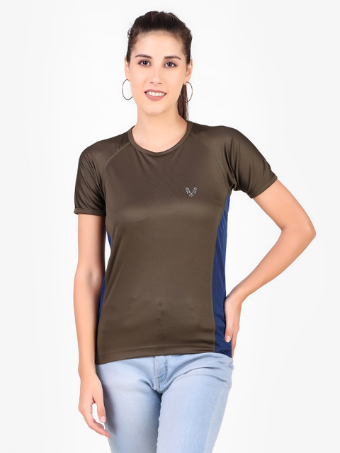UZARUS Colorblock Women Round Neck Green T-Shirt Buy UZARUS