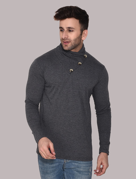 tfurnish Solid Men High Neck Grey T-Shirt Buy tfurnish Solid Men