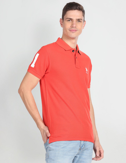 Polo Denim Solid Men Polo Neck Orange T-Shirt