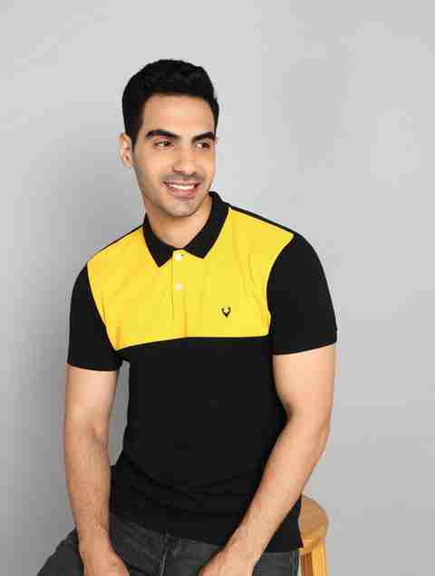 Allen Solly Colorblock Men Polo Neck Black, Yellow T-Shirt - Buy