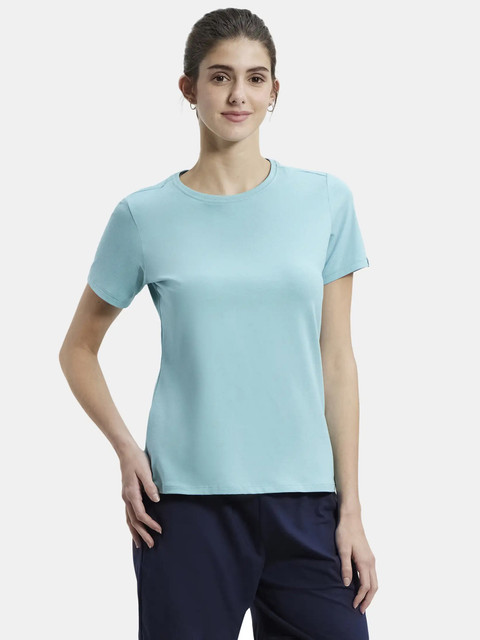 JOCKEY Solid Women Round Neck Blue T-Shirt
