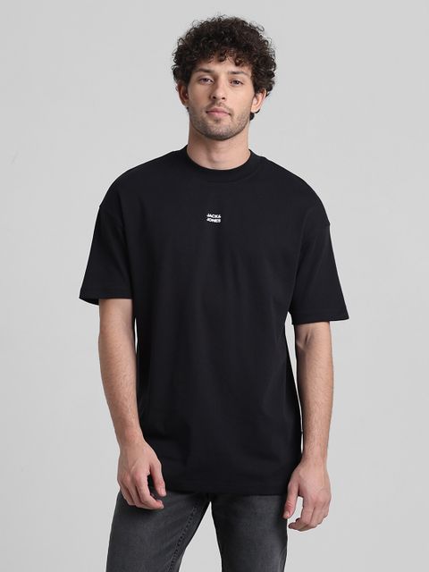 JACK & JONES Men Black Cotton Blend Printed T-Shirt - Image 3