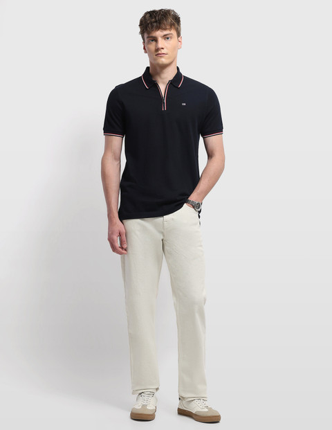 太郎様 Arrow Sport Solid Men Polo Neck Blue T-Shirt - Buy Arrow Sport