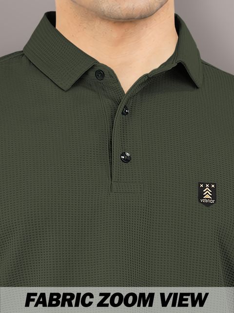 VeBNoR Men Self Design Polo Neck Polyester Green T-Shirt - Image 8