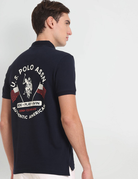 Polo Denim Printed, Typography Men Polo Neck Blue T