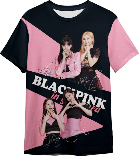 FUNKY MONKEY Printed Women Round Neck Black, Pink T-Shirt - Buy
