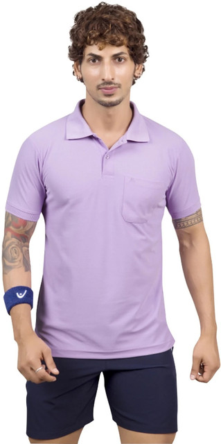 m2hit Solid Men Polo Neck Purple, Blue T-Shirt