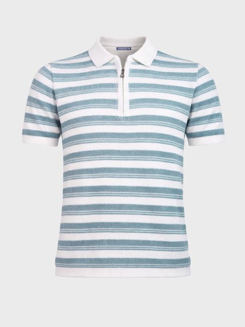 The Indian Garage Co. Men Striped Polo Neck Cotton Blend Blue T-Shirt - Image 8