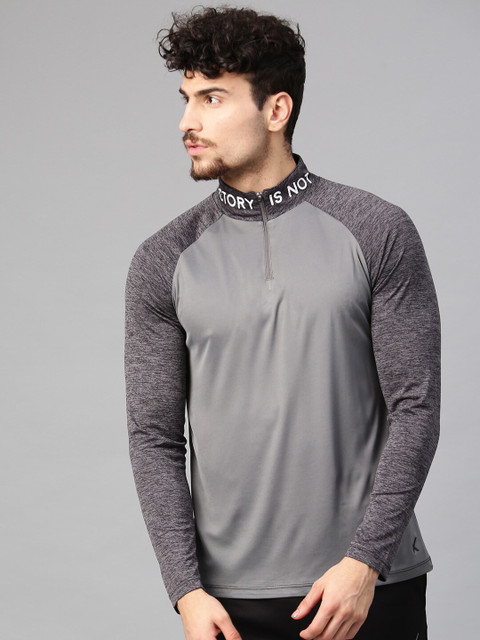 HRX by Hrithik Roshan Colorblock Men High Neck White, Grey T-Shirt