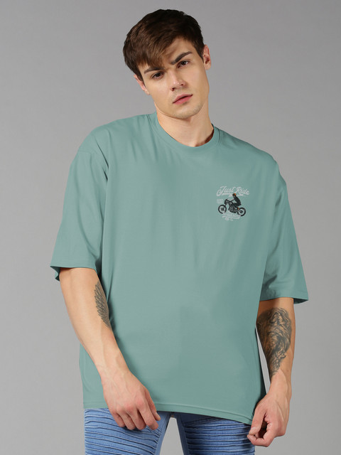 Roadster Printed Men Round Neck Blue T-Shirt