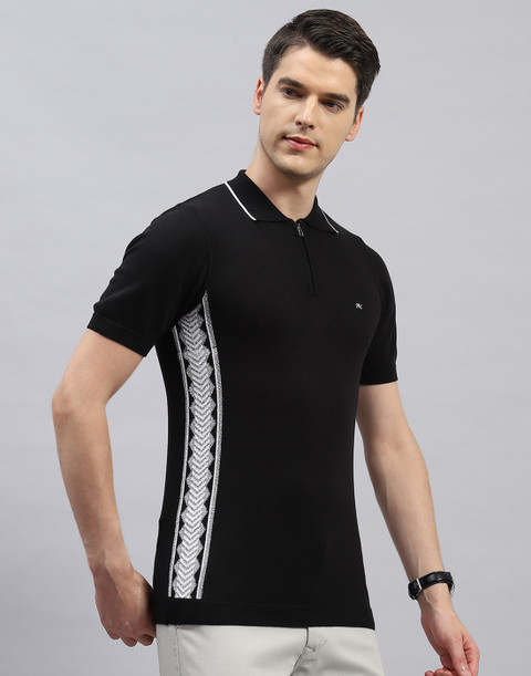 MONTE CARLO Solid Men Polo Neck Black T-Shirt