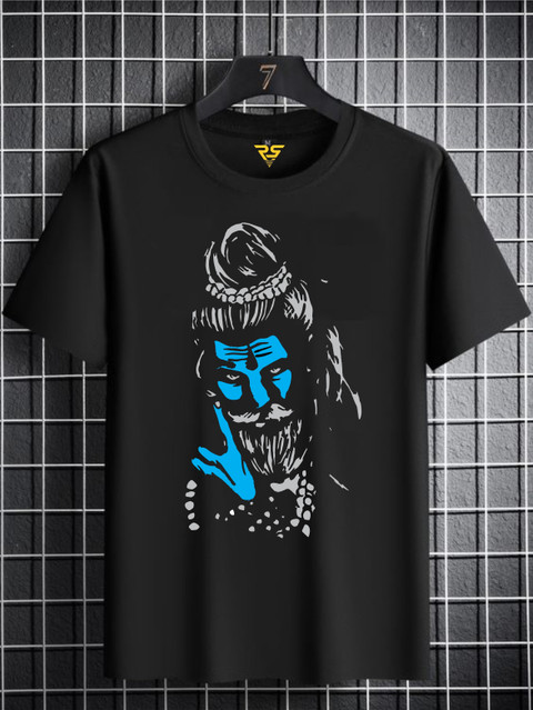 RS Print Graphic Print Men Round Neck Black T-Shirt