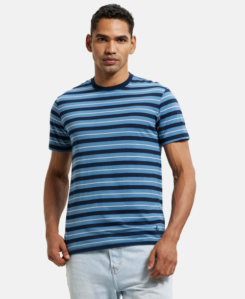 JOCKEY Striped Men Round Neck Dark Blue T-Shirt