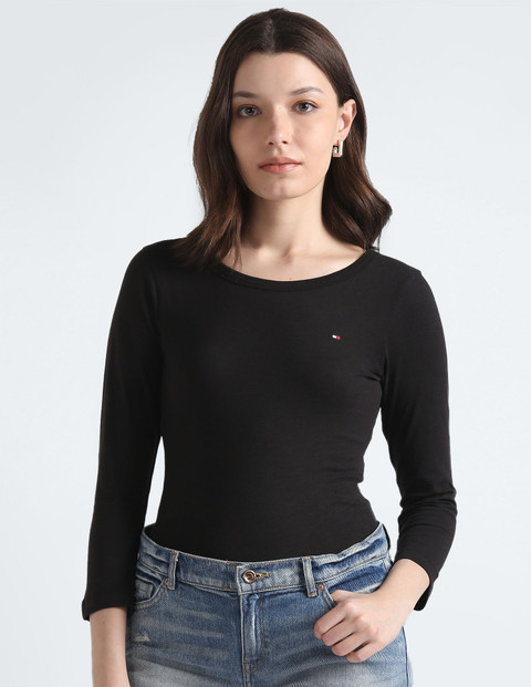 TOMMY HILFIGER Solid Women Crew Neck Black T-Shirt Buy TOMMY