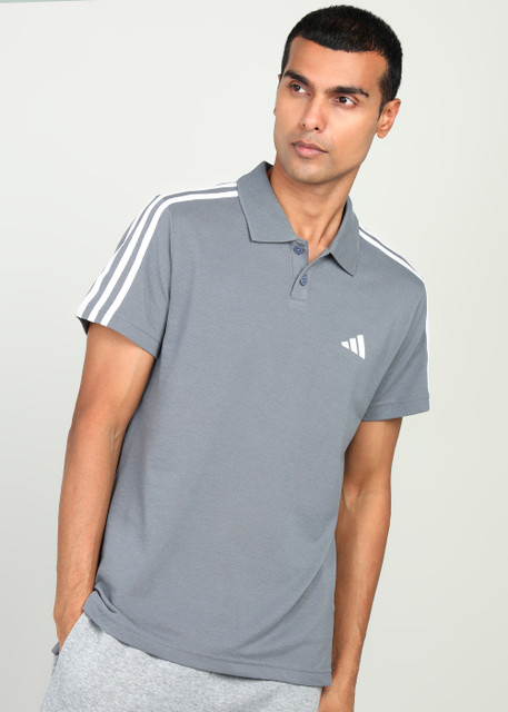 ADIDAS Graphic Print Men Polo Neck Black T-Shirt