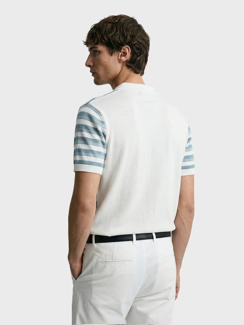 The Indian Garage Co. Men Striped Polo Neck Cotton Blend Blue T-Shirt - Image 7