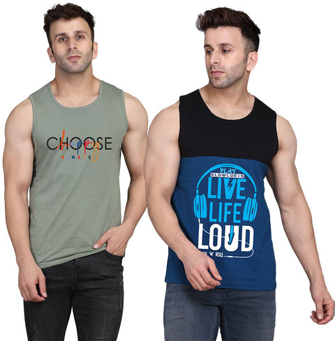 SLOWLORIS Printed Men Round Neck Black, Dark Blue, Light Green T-Shirt