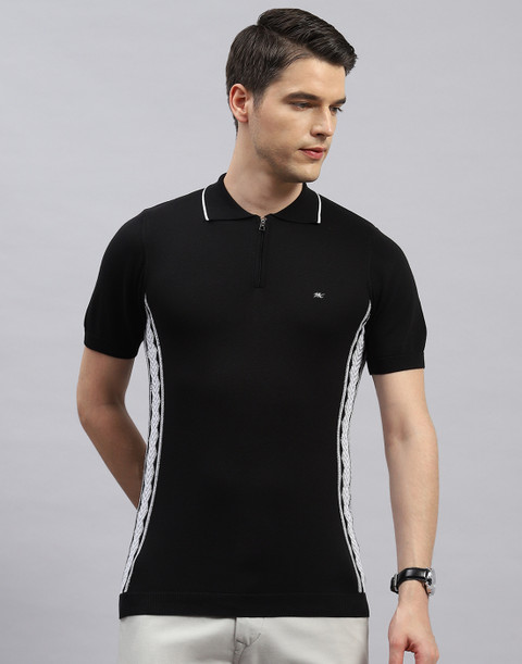 MONTE CARLO Solid Men Polo Neck Black T-Shirt - Main Image