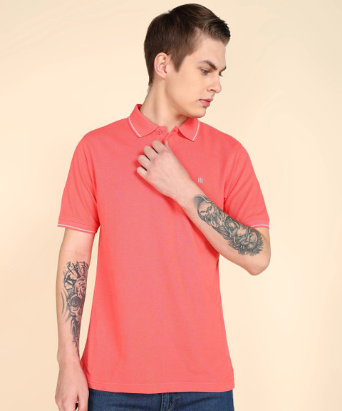 Raymond Solid Men Polo Neck Red T-Shirt