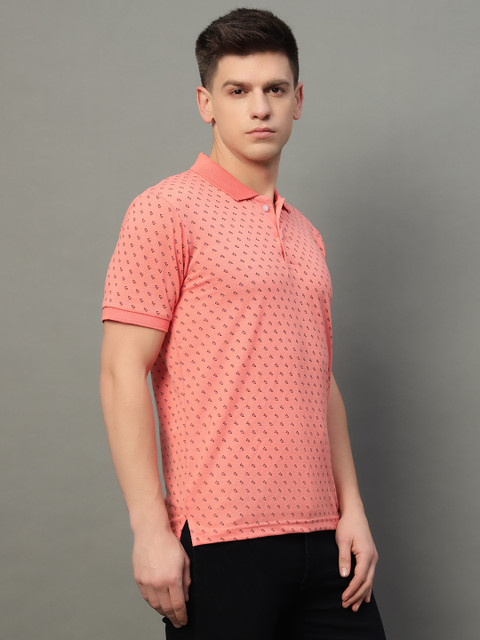 RISS CLOTHING Printed Men Polo Neck Pink T-Shirt