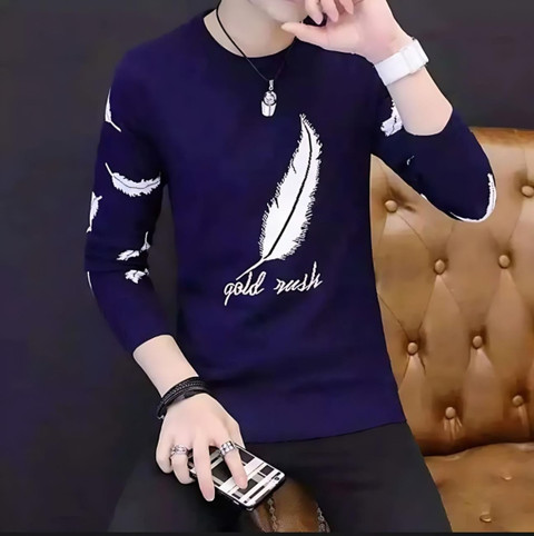 TrendShaper Printed Men Round Neck Navy Blue T-Shirt