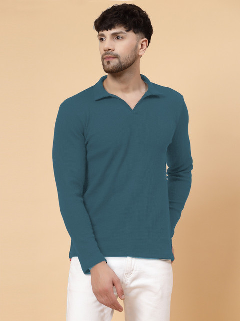 RIGO Self Design Men Polo Neck Blue T-Shirt - Buy RIGO Self Design
