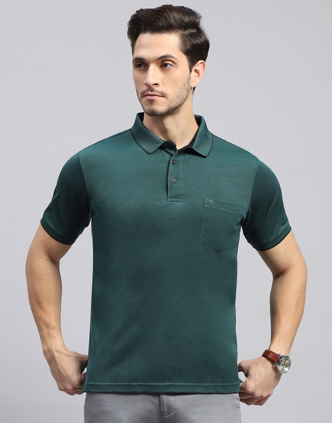 MONTE CARLO Solid, Self Design Men Polo Neck Green T-Shirt Buy