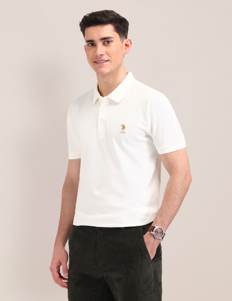 POLO Solid Men Polo Neck White T-Shirt