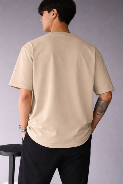 DAM HOOVER Men Beige Cotton Blend Typography T-Shirt - Image 6