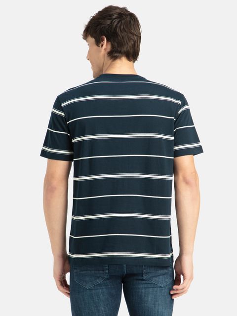 JOCKEY 2715 Men Striped Round Neck Cotton Blend Navy Blue T-Shirt - Image 3