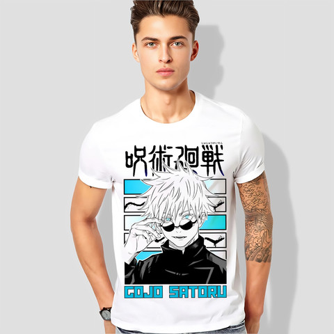 Anime Printed Men Round Neck White T-Shirt