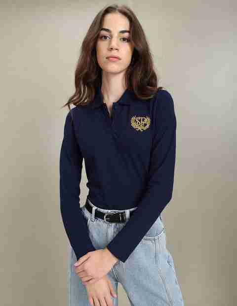 POLO Printed Women Polo Neck Blue T-Shirt Buy