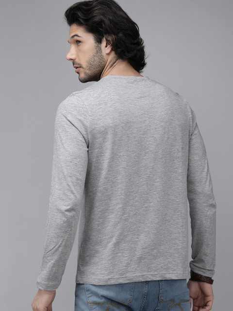 Roadster Self Design Men Henley Neck Grey T-Shirt - Buy Roadster