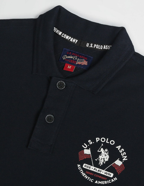 Polo Denim Printed, Typography Men Polo Neck Blue T
